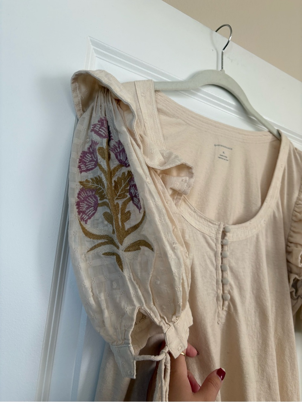 Anthropologie Embroidered Puff-Sleeve Top Size XL - Picture 6 of 9